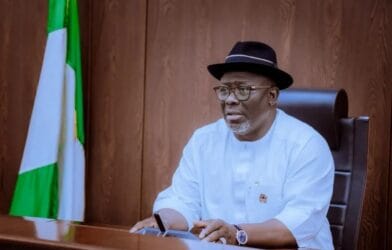 Delta State Governor Sheriff Oborevwori speaking at an official event in Asaba