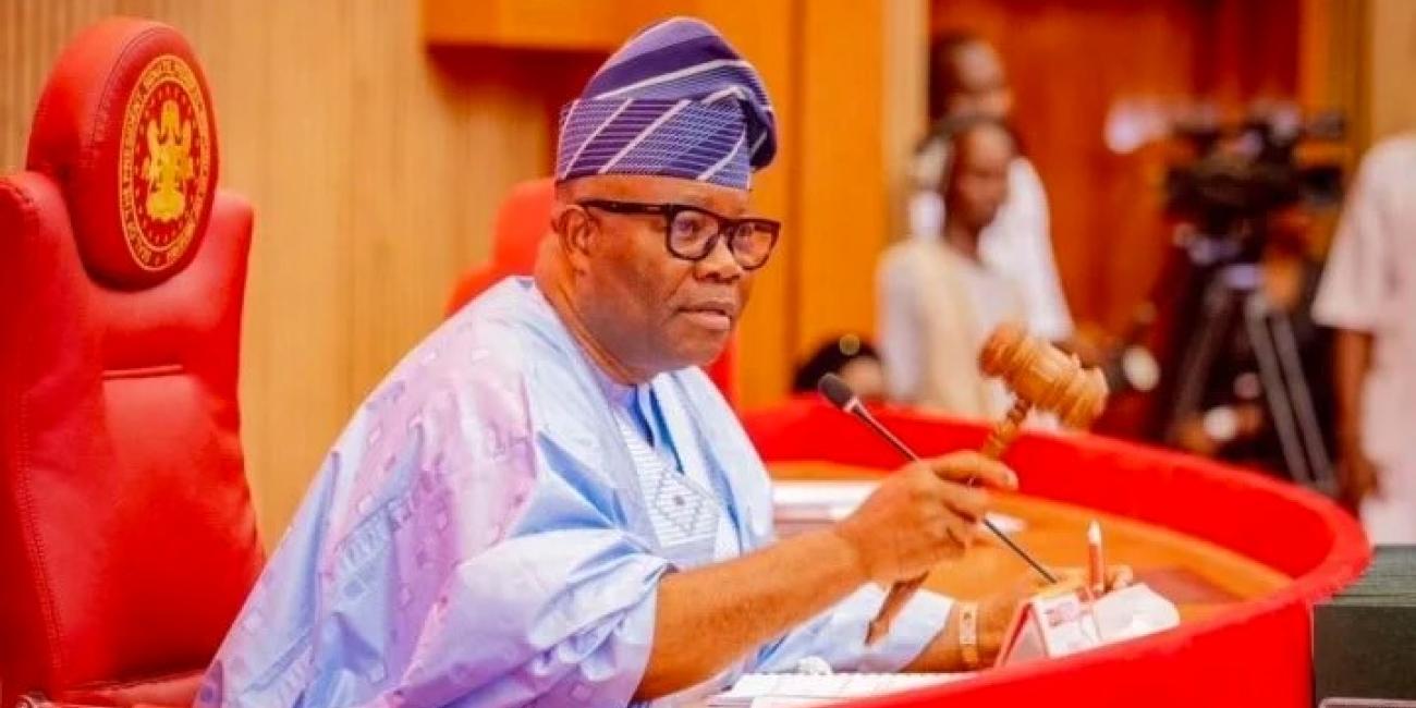 Senate President Godswill Akpabio at the National Assembly amid controversy over the Proceeds of Crime Bill