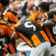 Hull City players celebrate 1–0 win over Coventry City