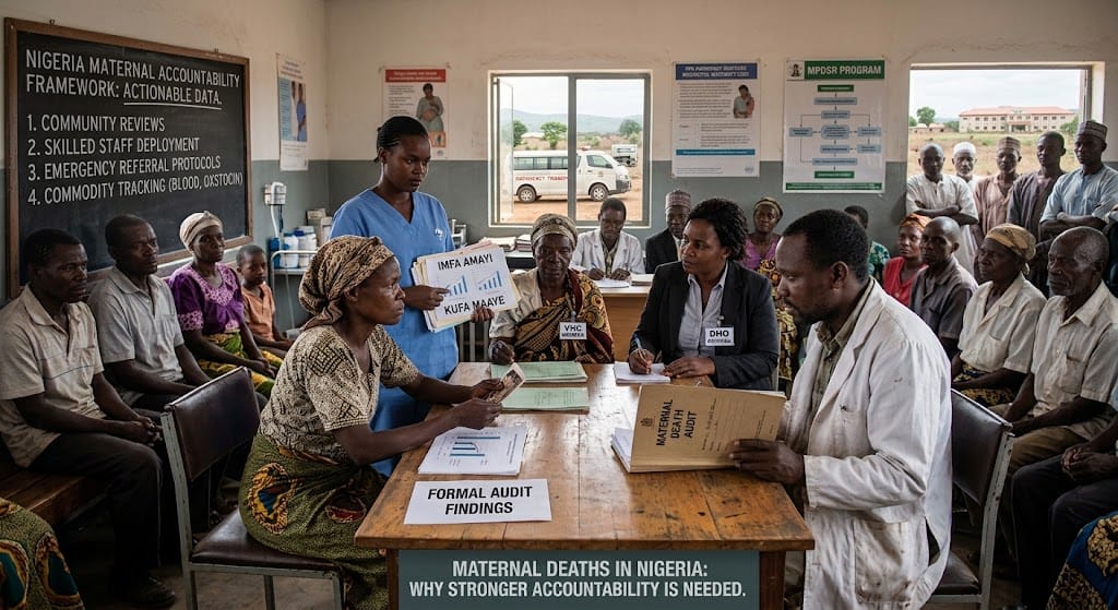 Pregnant woman receiving medical care in a Nigerian hospital