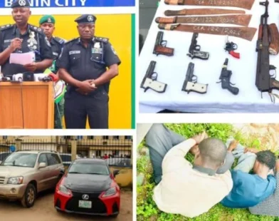 Edo Police officers during a security operation following arrests over alleged child defilement cases.