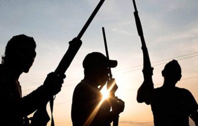 Nigerian security personnel patrolling a community in Niger State amid reported bandit attacks