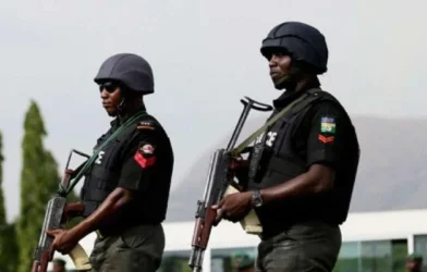 Police operatives during a rescue operation in Benue State