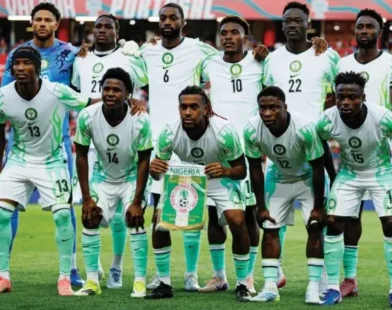Nigeria Super Eagles players preparing for their AFCON 2027 qualifying match against Guinea-Bissau.