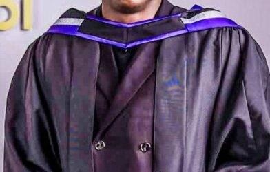 Taiwo Awoniyi celebrates his postgraduate diploma graduation