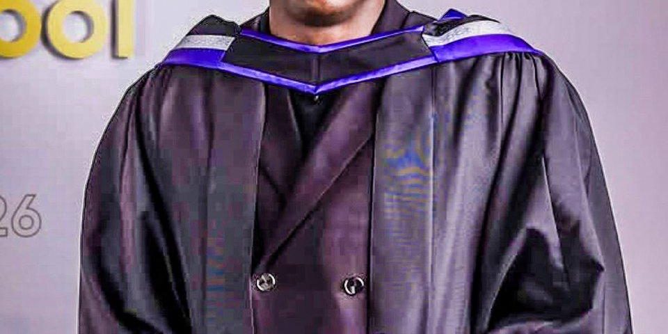 Taiwo Awoniyi celebrates his postgraduate diploma graduation