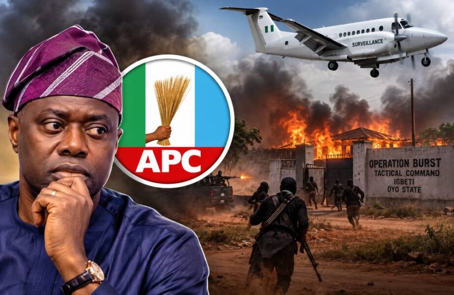 Seyi Makinde and security personnel amid concerns over Oyo State surveillance aircraft after bandit attack