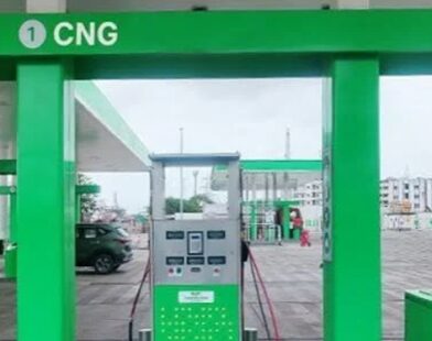 Commercial vehicles queue at a CNG station in Nigeria