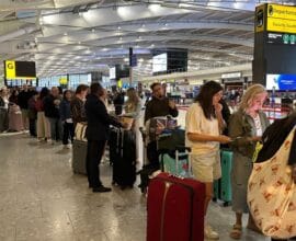 Passengers stranded at a UK airport following widespread flight cancellations.
