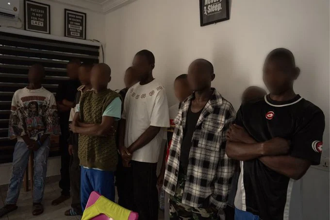 Suspects and rescued individuals linked to Ghana cybercrime centre operation