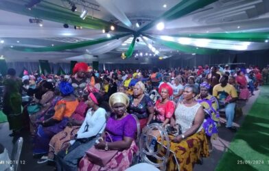 Women leaders at a political gathering in Ugborikoko, Uvwie, Delta State, ahead of a proposed solidarity march.