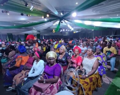 Women leaders at a political gathering in Ugborikoko, Uvwie, Delta State, ahead of a proposed solidarity march.