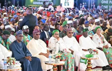 President Bola Tinubu at the inauguration of the APC Presidential Campaign Council in Abuja.