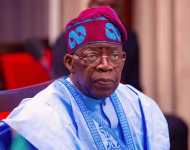 President Bola Ahmed Tinubu in a photograph accompanying an opinion article on his 2027 campaign strategy.
