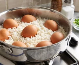 Boiled eggs and rice prepared separately following food-safety concerns.